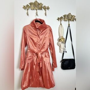 Gorgeous Metallic Coral Bubble Hem Belted Trench Coat